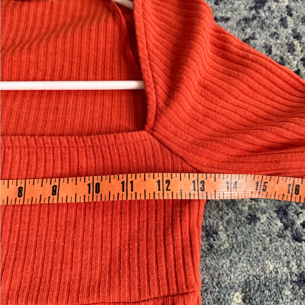 Vibrant Orange Urban Outfitters Orla Ribbed Knit Square Neck Cropped Long Sleeve - Picture 9 of 11